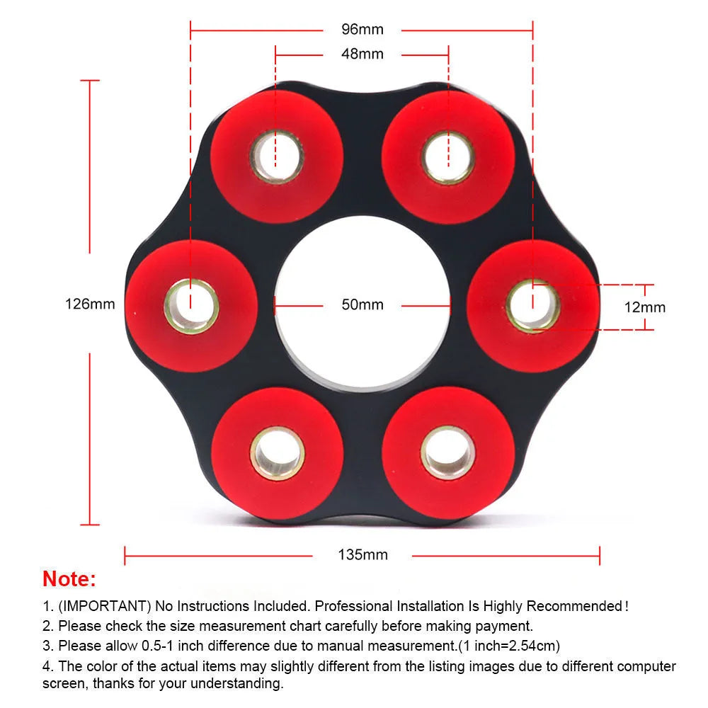 Red polyurethane aluminium drive shaft connecting plate bracket for BMW E46 E36 E30 M3 models.