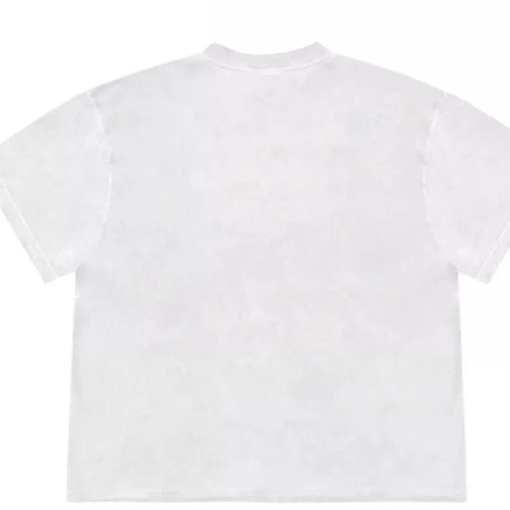 Blueberry fabric patchwork design on a loose fit, short sleeved ice oxygen cotton t-shirt.