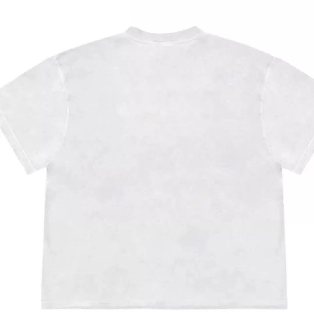 Blueberry fabric patchwork design on a loose fit, short sleeved ice oxygen cotton t-shirt.