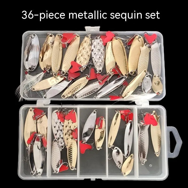 Pineapple sequin artificial fishing lure kit with gold and silver metal flash components
