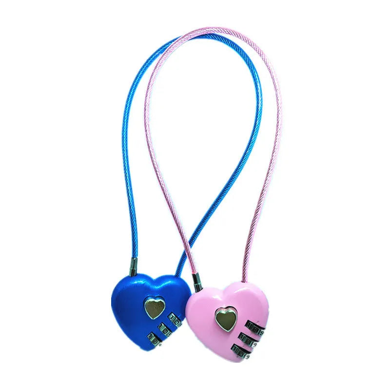 Peach heart-shaped ABS plastic padlock with a steel cable, shown in multiple colour options.