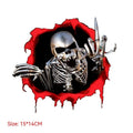 Colourful reflective metal skull design printed on a 15cm by 14cm car bumper sticker.
