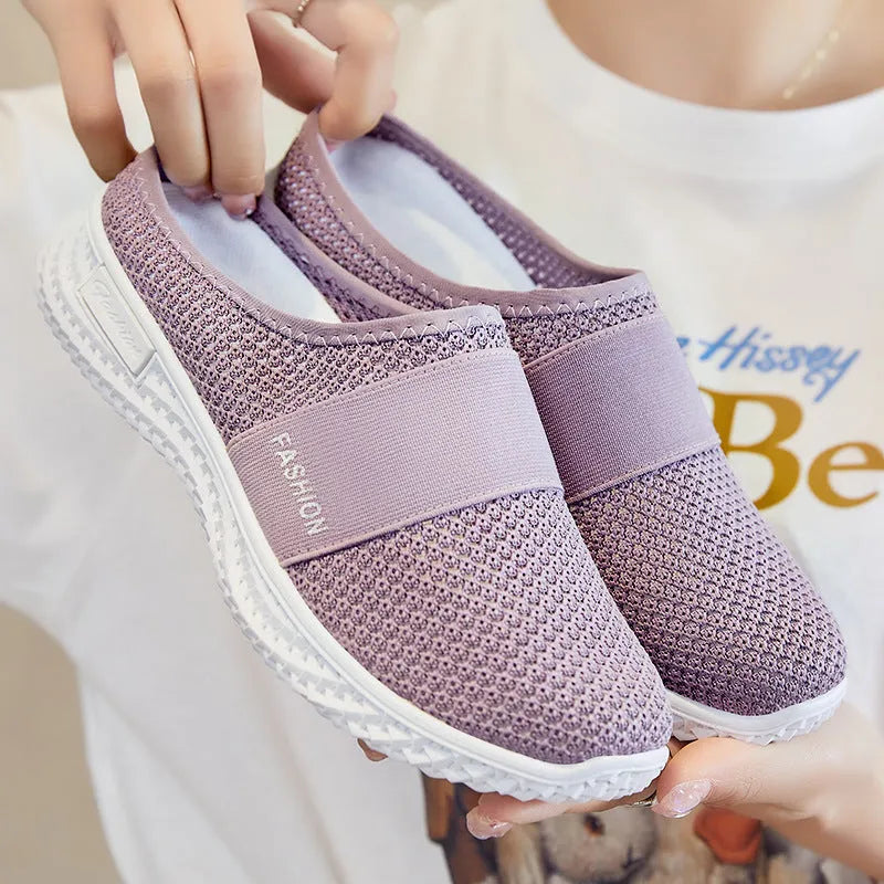 Women's casual mesh shoes with breathable upper and flat heel in multiple colour options