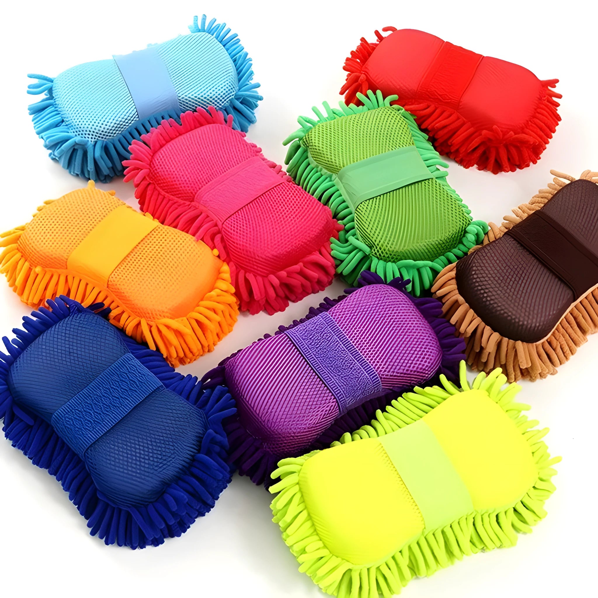 Silver green microfiber chenille car wash sponge measuring 14x25cm for vehicle and household cleaning