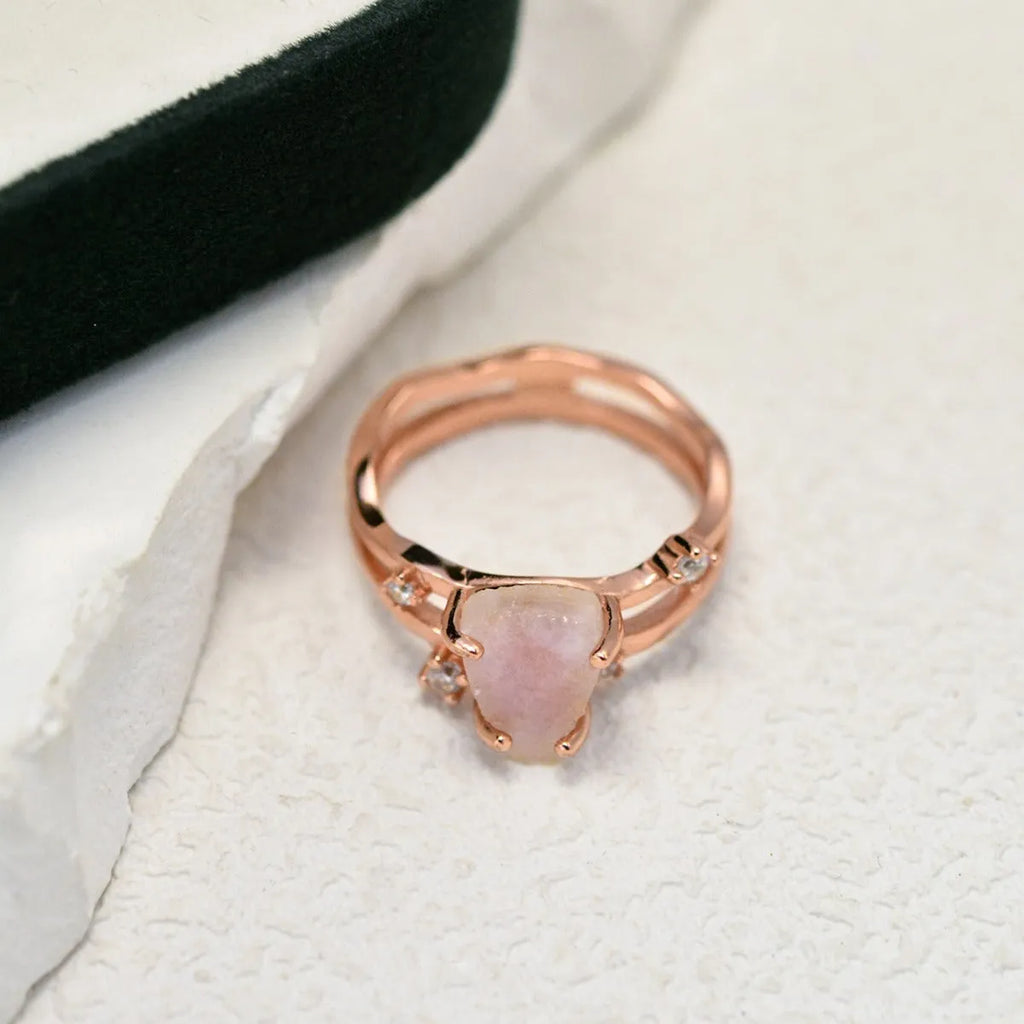 S925 silver irregular triangle moonstone ring in geometric design with electroplated finish