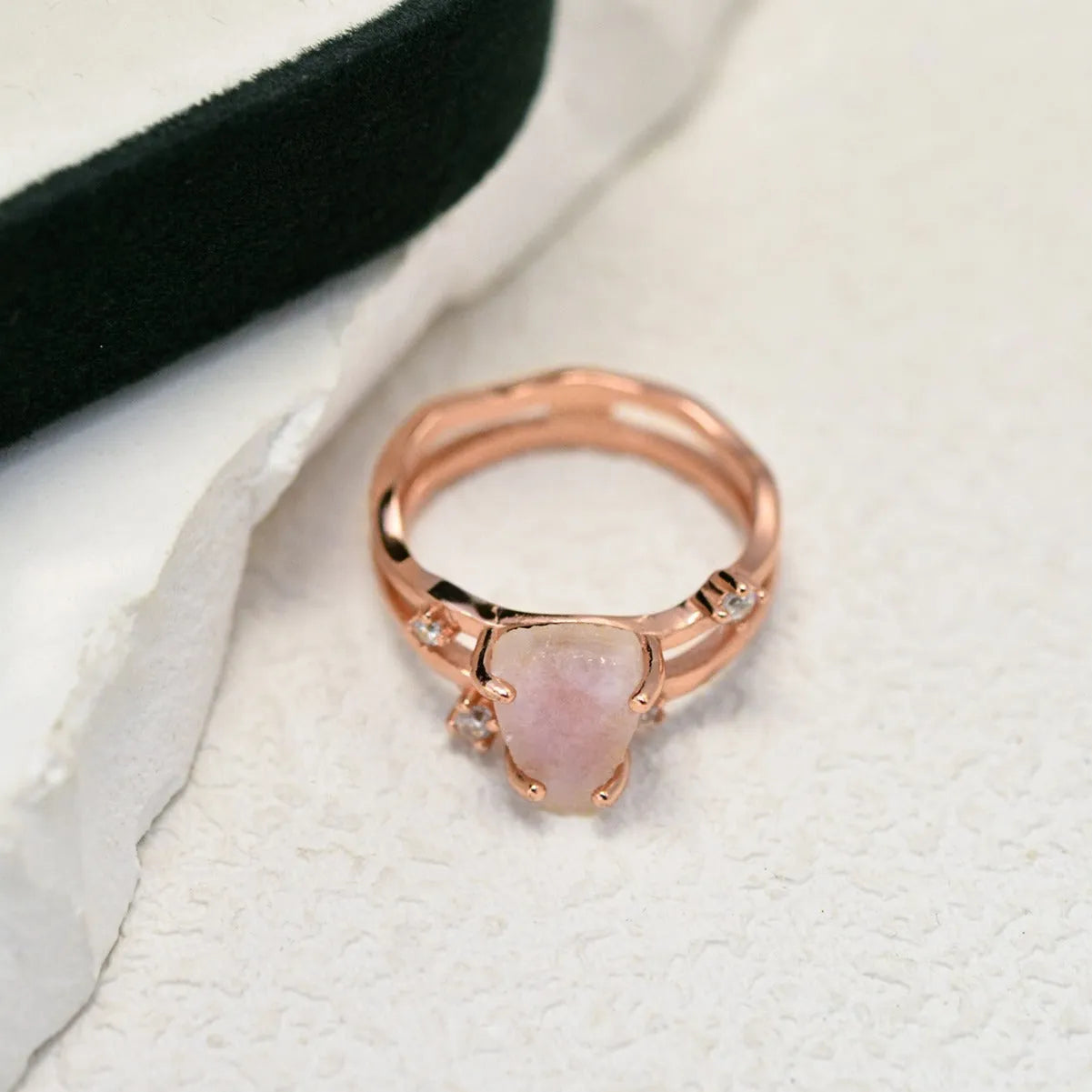 S925 silver irregular triangle moonstone ring in geometric design with electroplated finish