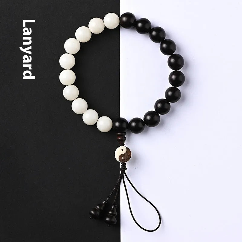 11mm bodhi bracelet with White Corypha umbraculifera Blackwood eight-diagram beads in retro style