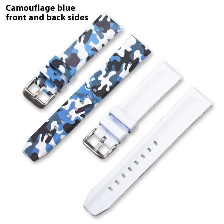 Green camouflage silicone watch strap with universal flat head lugs