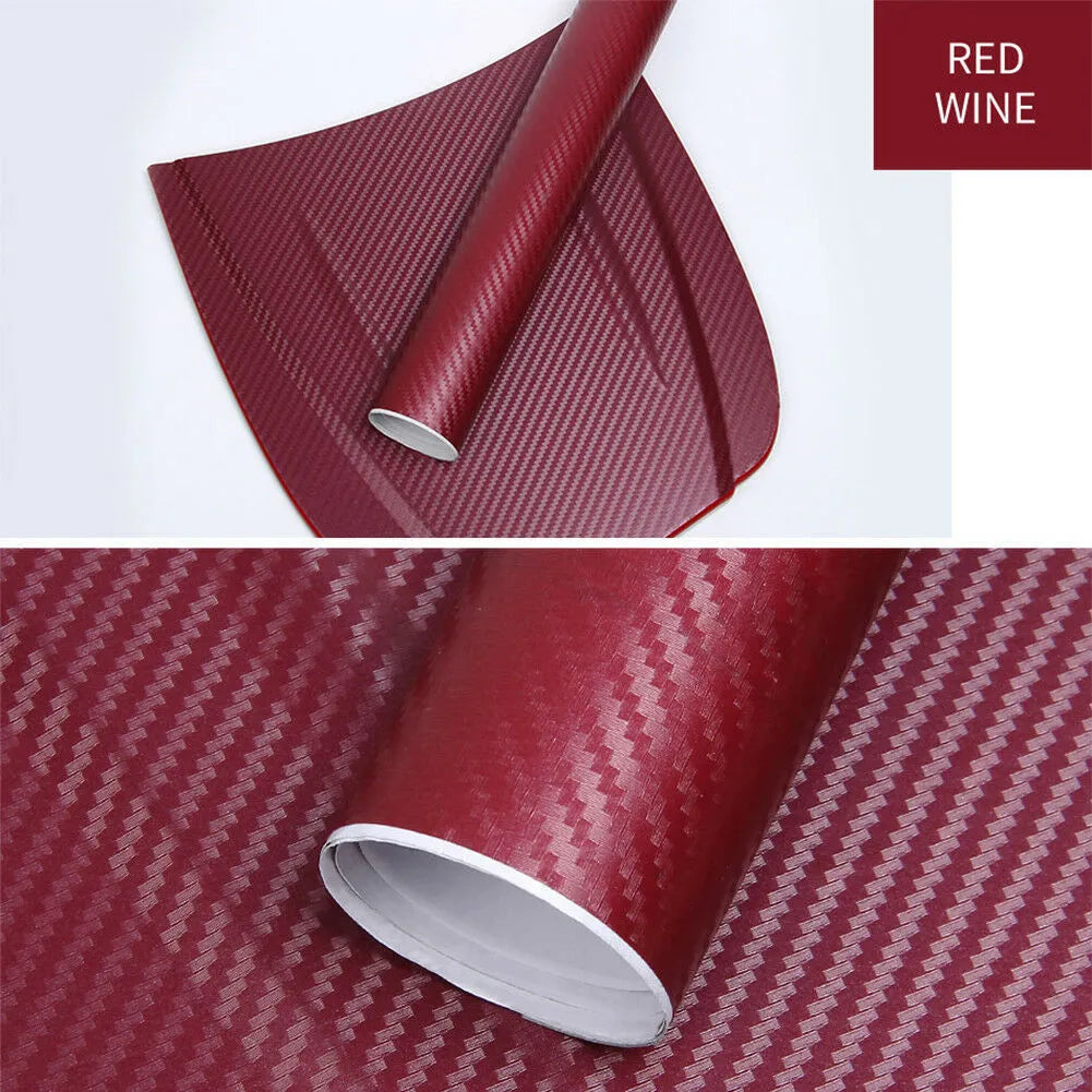 Roll of 3D textured carbon fibre sticker in multiple colours for car interior and exterior decoration.