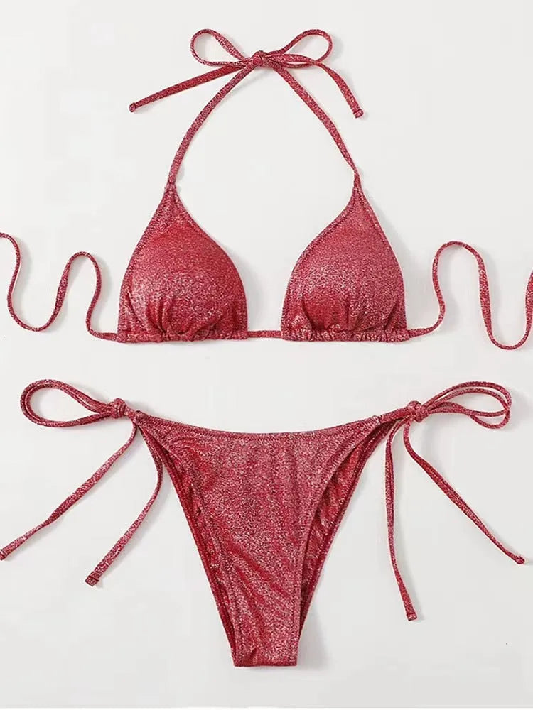 Women's split bandage design bikini swimsuit in polyester fabric