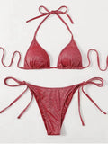 Women's split bandage design bikini swimsuit in polyester fabric