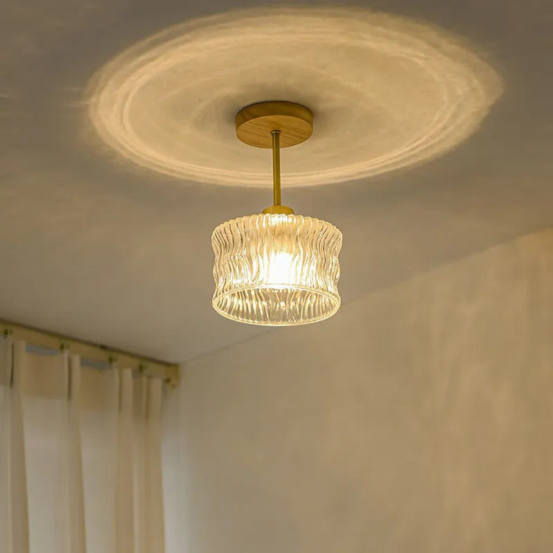 Japanese style log walnut brass ceiling lamp with tricolor variable light for entrance hallway