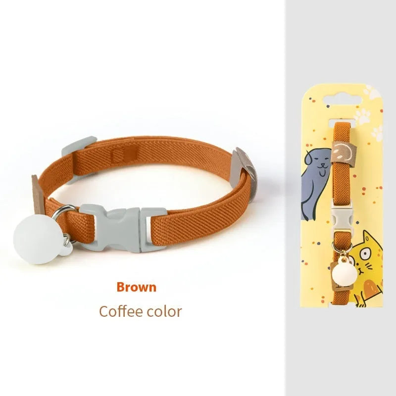 A monochrome high-elasticity polyester collar for a small dog, shown in one of seven colours.