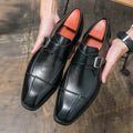 Men's brown-blue retro buckle casual shoes with a tall crown upper.