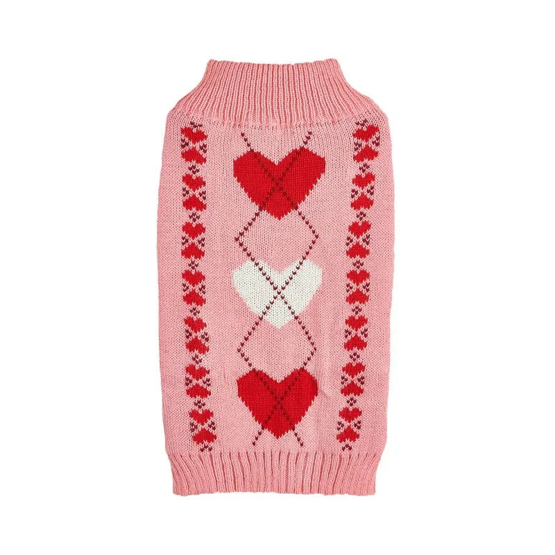 Fashion dog sweater with heart and bow design in acrylic knit fabric