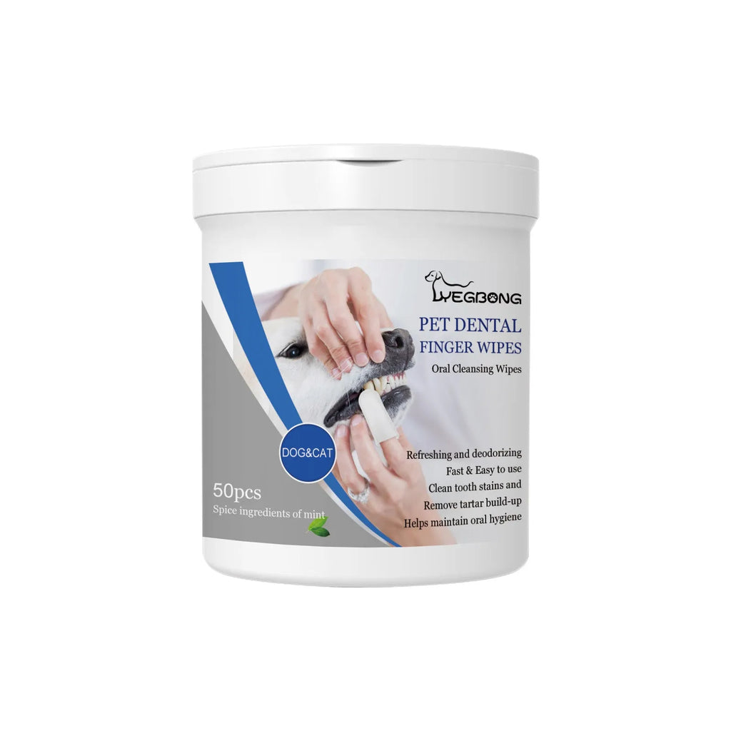 Can of dog dental finger wipes with reusable stall applicator for teeth cleaning