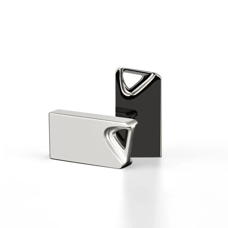 White mini metal USB flash drive with laser pen on a keyring