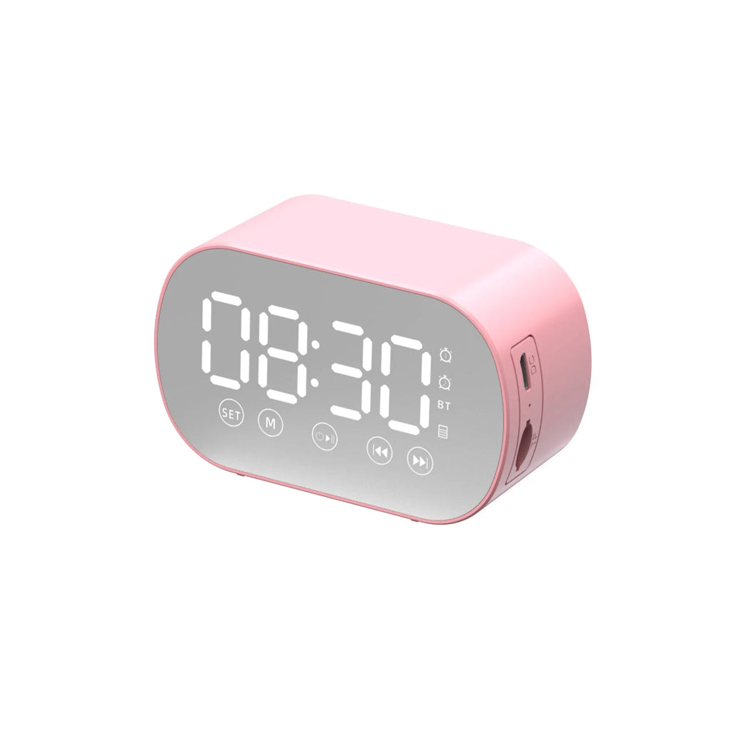 Multifunctional Wireless Bluetooth Speaker Mirror Mini with FM Radio Alarm Clock, 3W Output, 40mm Speaker, TF Card Support, USB Charging, in Black Pink White