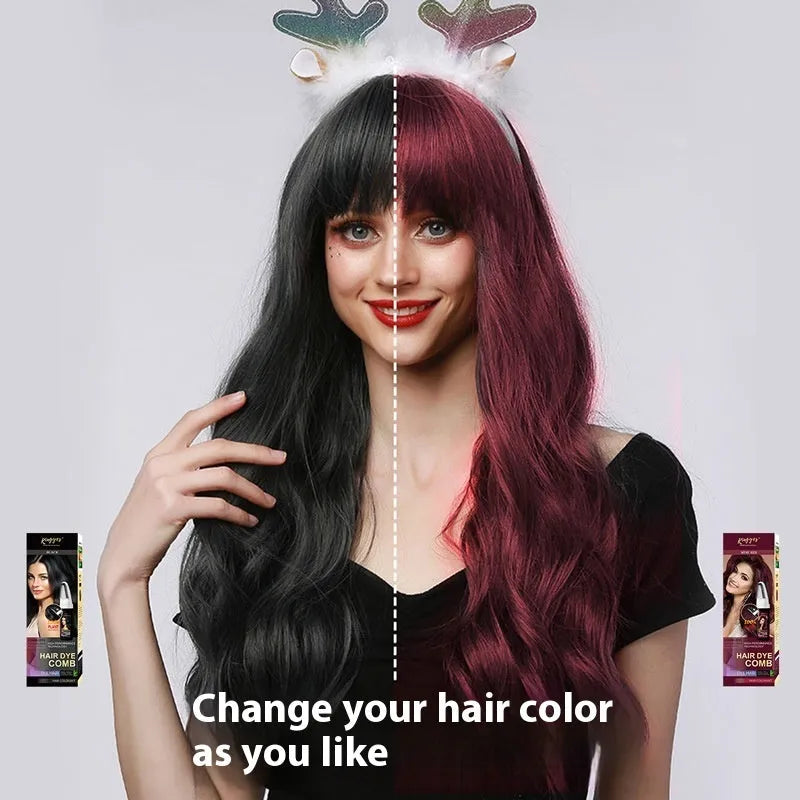 Hair dye cream bottle with comb applicator in black, wine red, dark brown and brown colour options