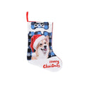American style cloth Christmas decoration with plaid printed puppy and cat designs, size 26x36cm.