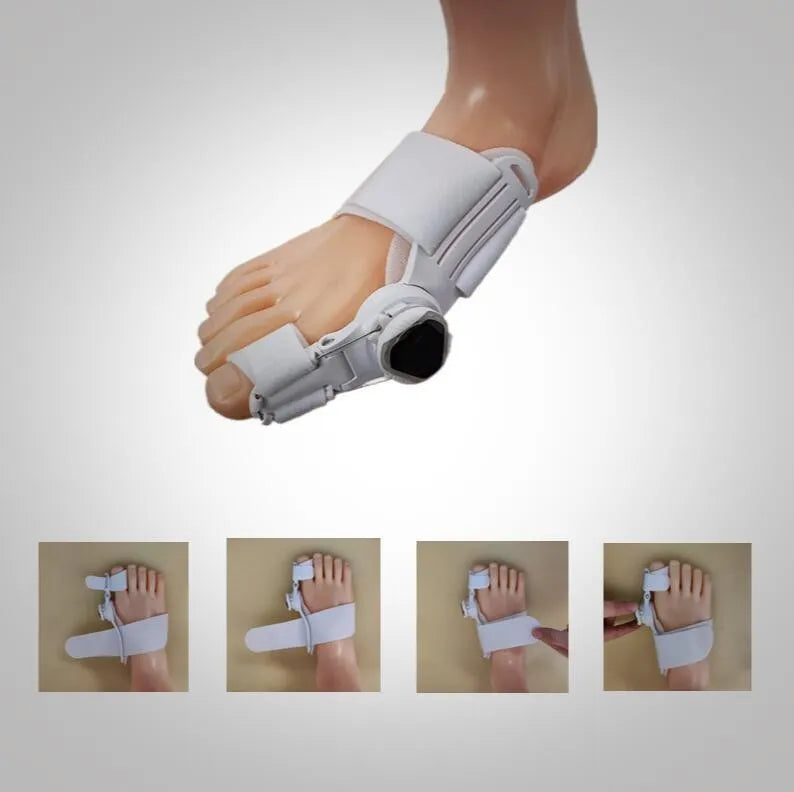 Adjustable hallux valgus splint with ABS frame and black buttons for big toe alignment