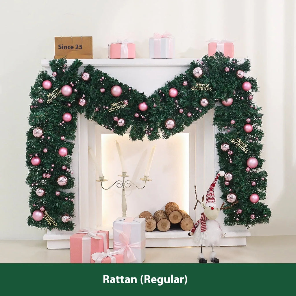 2.7 metre pink Christmas rattan wall decoration with 240 decorative elements and lighting options