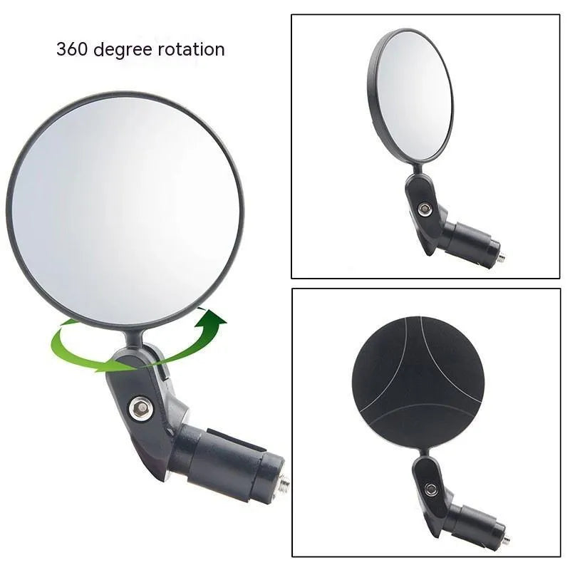 Black ABS convex rearview mirror with 7cm diameter reflector on a 14cm long arm.