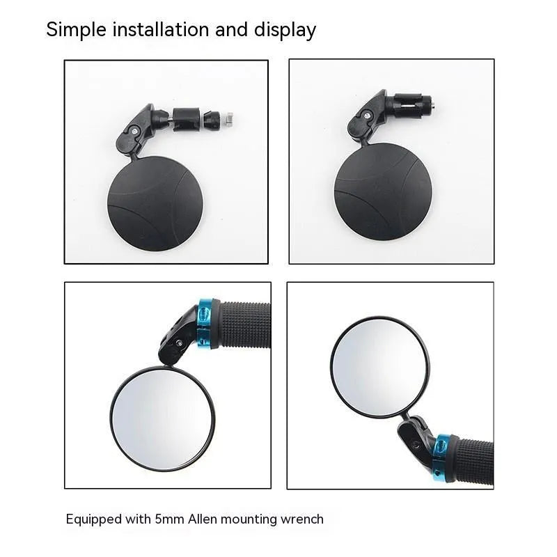 Black ABS convex rearview mirror with 7cm diameter reflector on a 14cm long arm.