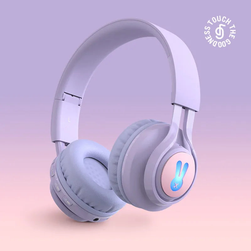 Wireless children's headphones with RGB bunny ears in purple and pink colours
