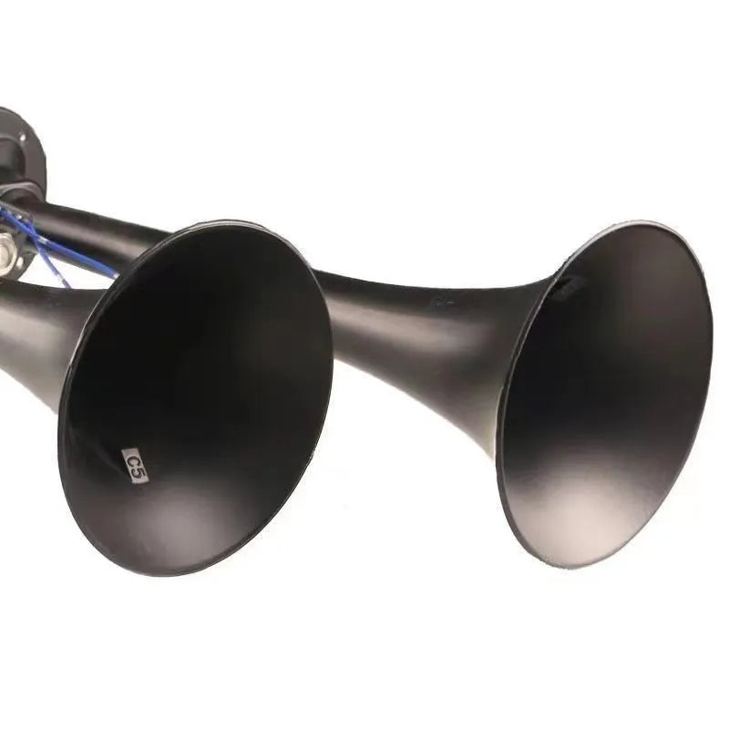300DB super loud black dual trumpet air horn and compressor kit for 12V and 24V vehicles