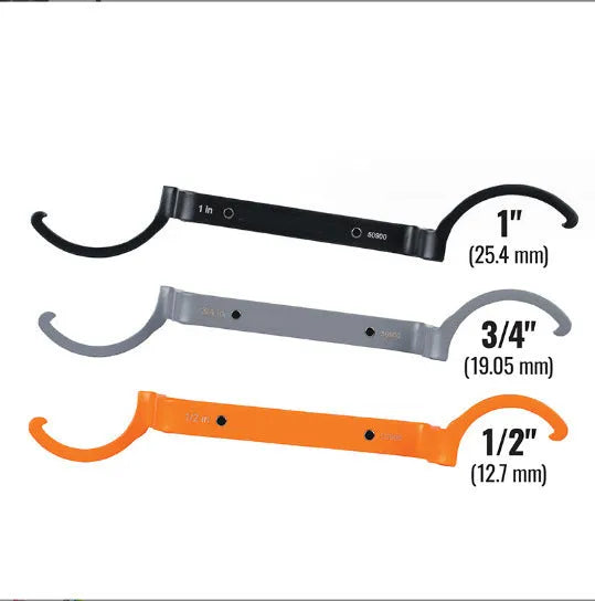 Crescent magnetic suction wrench three-piece set showing orange, grey and black colour-coded spanners