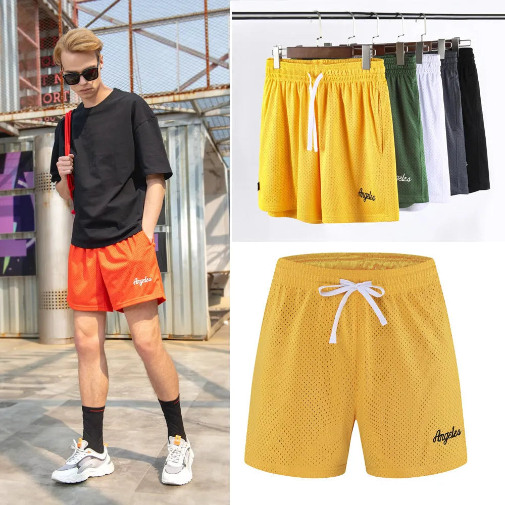 Men's black double-layer mesh athletic shorts for summer sports