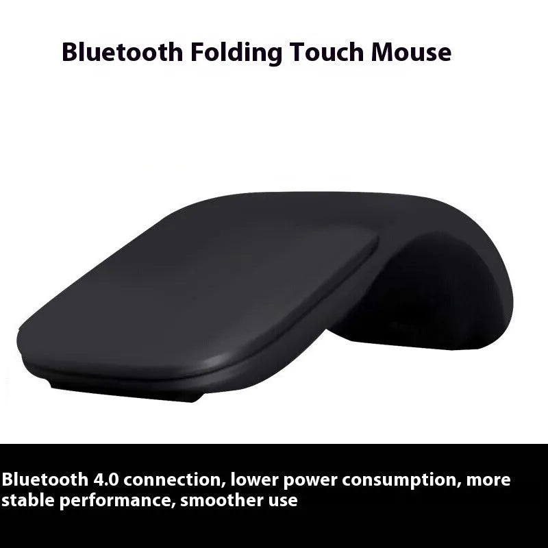 Black folding Bluetooth wireless mouse showing compact 14.5mm thickness when folded for portable laptop use