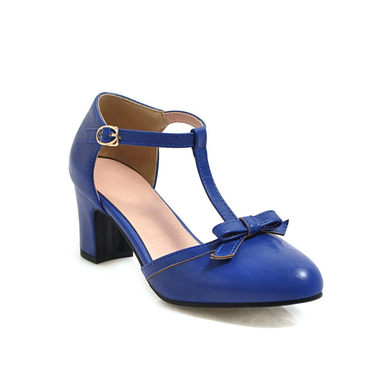 Women's chunky heel sandals with bow tie design and adjustable buckle strap in apricot colour