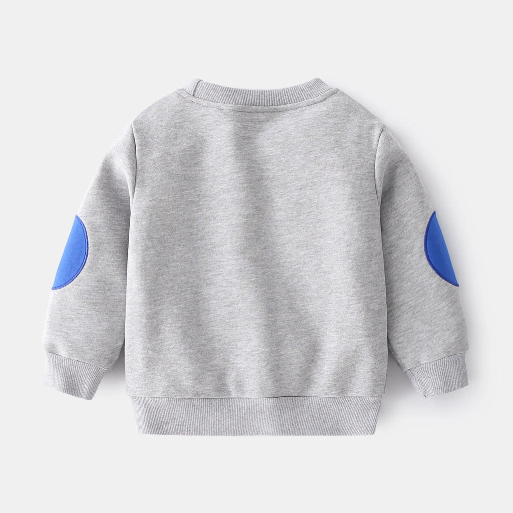 Boys casual cotton sweatshirt with English letter print, round neck, long sleeves, in navy blue, size 110cm