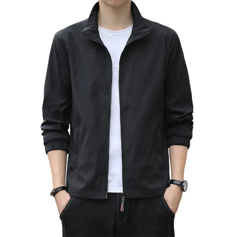 Korean style loose lapel casual jacket in black, shown on a model