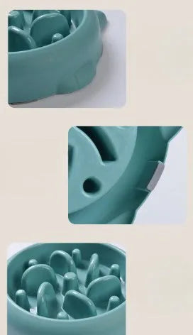Green bone-shaped slow feeder bowl for dogs to prevent fast eating and choking.