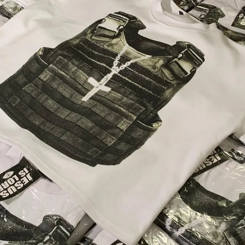Printed cotton short sleeve retro street style t-shirt with drop-shoulder design in multiple colour options