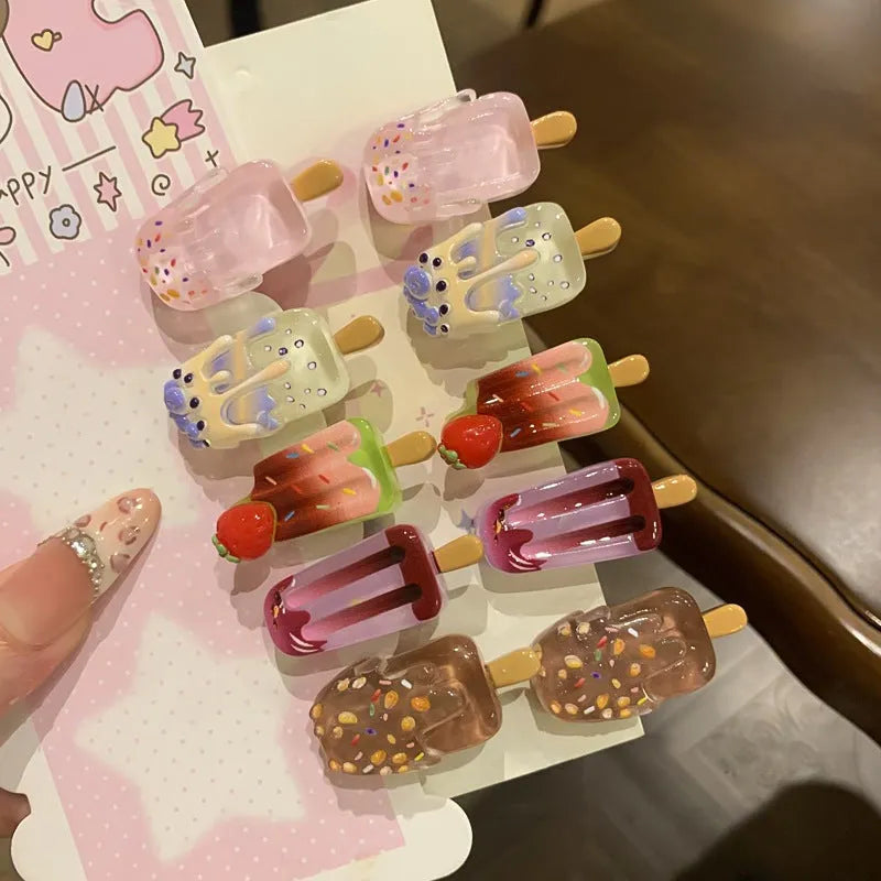 Cartoon ice cream design resin barrette hair clip for women in side clip style.