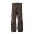 Men's brown straight-leg cotton trousers with loose fit and high-waist design