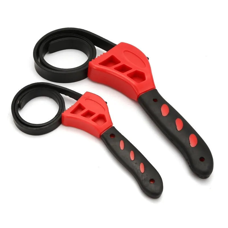 6-inch and 8-inch adjustable rubber strap wrench set for oil filters and plumbing