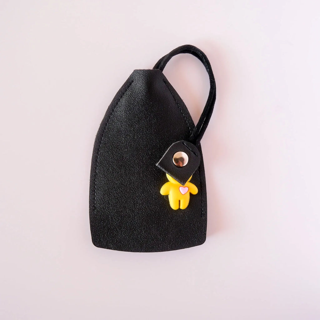 PU leather car key case showing interior storage for keys and credit cards in available colour options
