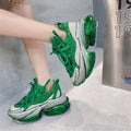Women's leather casual sports shoes with a thick sole and cross-tie design in multiple colours.