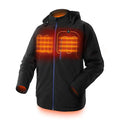 Black men's waterproof winter coat with USB heating port on chest and straight hem.