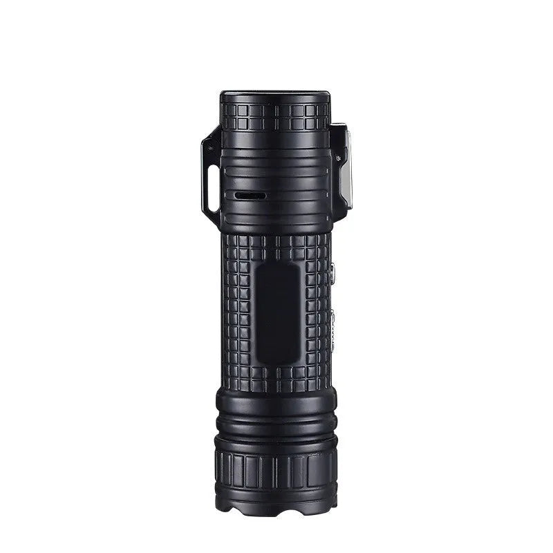 TH727 metal multifunctional flashlight lighter shown in camouflage, red, black, blue, and yellow colour options.