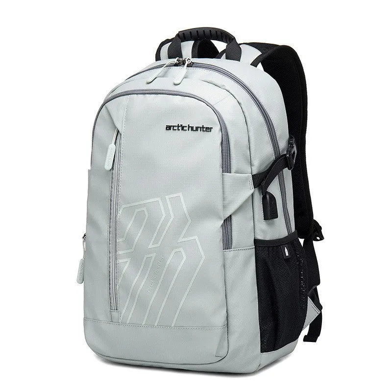 Blue plaid pattern 18 inch laptop backpack with curved shoulder strap