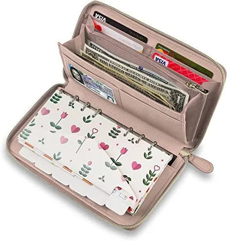Anti-theft RFID card holder wallet in PU leather showing multiple colour options including black, brown and rose gold