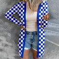 Women's loose knitted plaid cardigan coat in street fashion style with regular sleeves