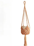 Hand-woven polyester cotton flower pot in brown with a net pocket extension cord
