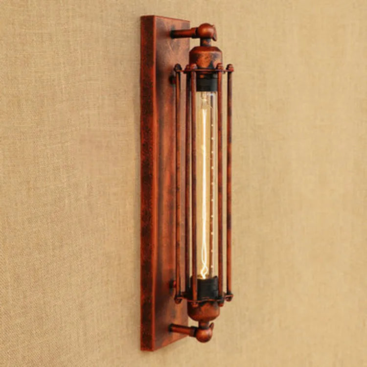 Industrial retro iron wall lamp in metallic finish with 110mm by 470mm dimensions